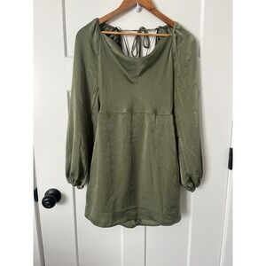 Forever 21 Olive Green Satin Cowl Neck Long Sleeve Mini Dress Small